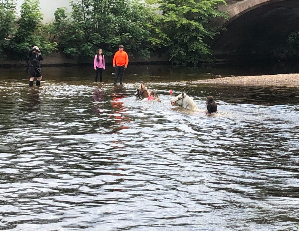 Neck-deep on horseback in Eden River, Appleby Horse Fair